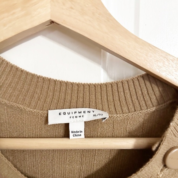 Equipment Femme Bell Sleeve Tan Crewneck Wool and Cashmere Sweater Sz XL - Picture 3 of 7